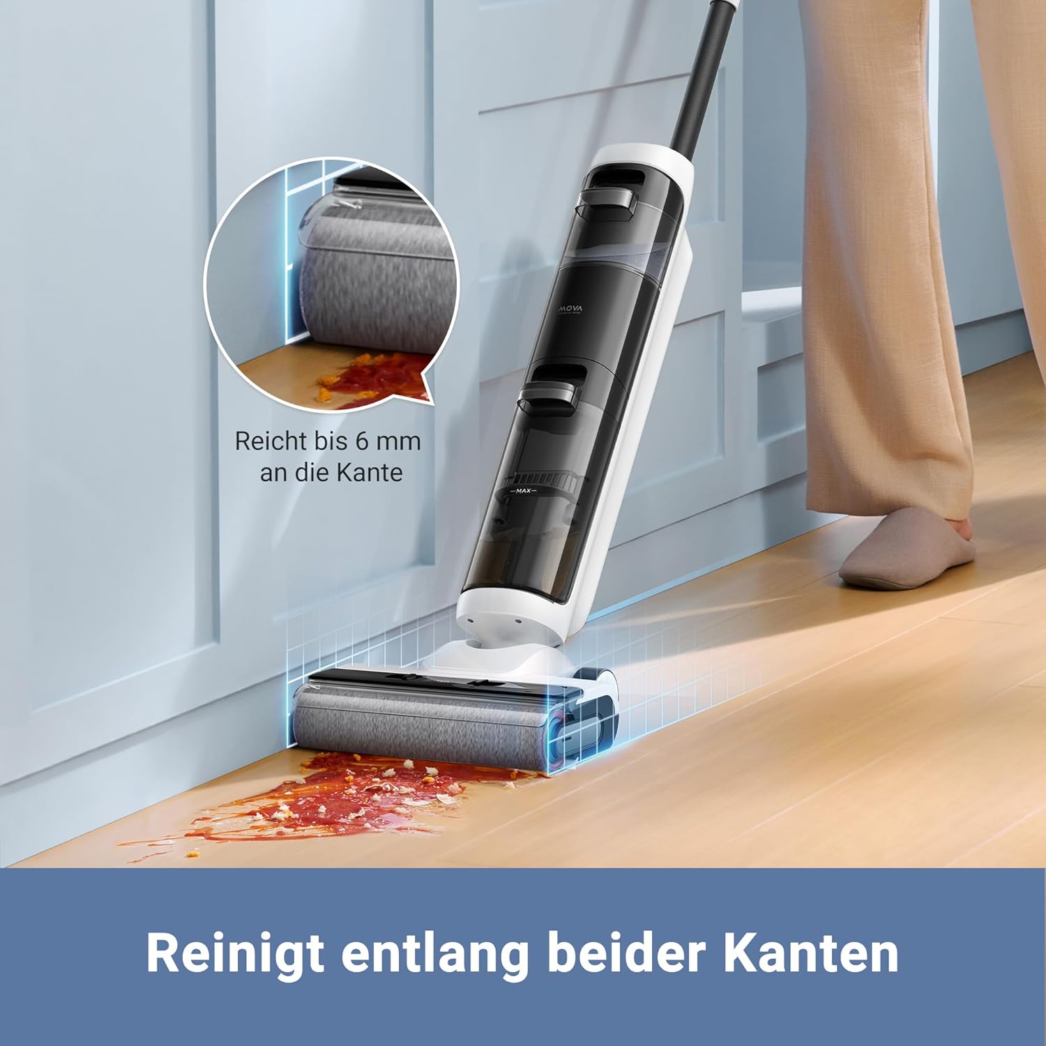 Mova K20 Nass- und Trockensauger, 4 kg Leichter Sauger, selbstreinigende automatische Bürsten, 30 min Laufzeit, Doppel-Kantenreinigung
