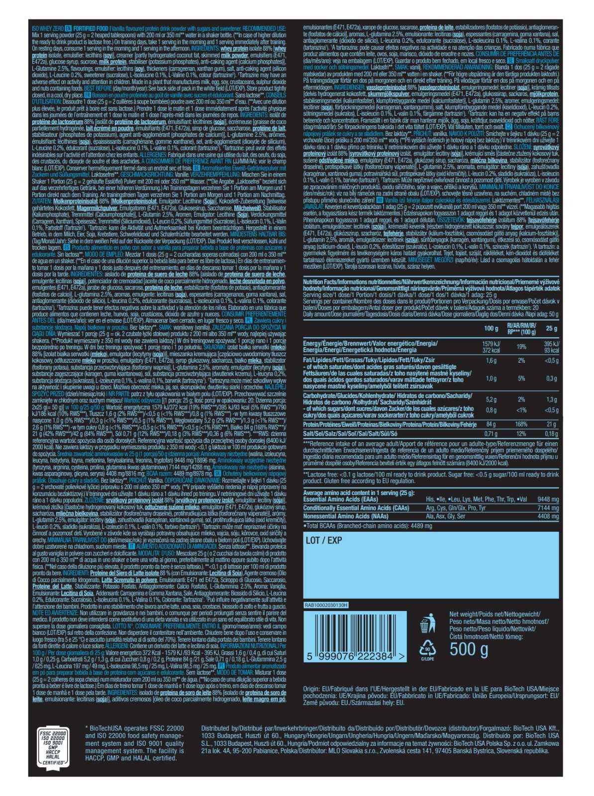 Biotech USA Iso Whey Zero 500g