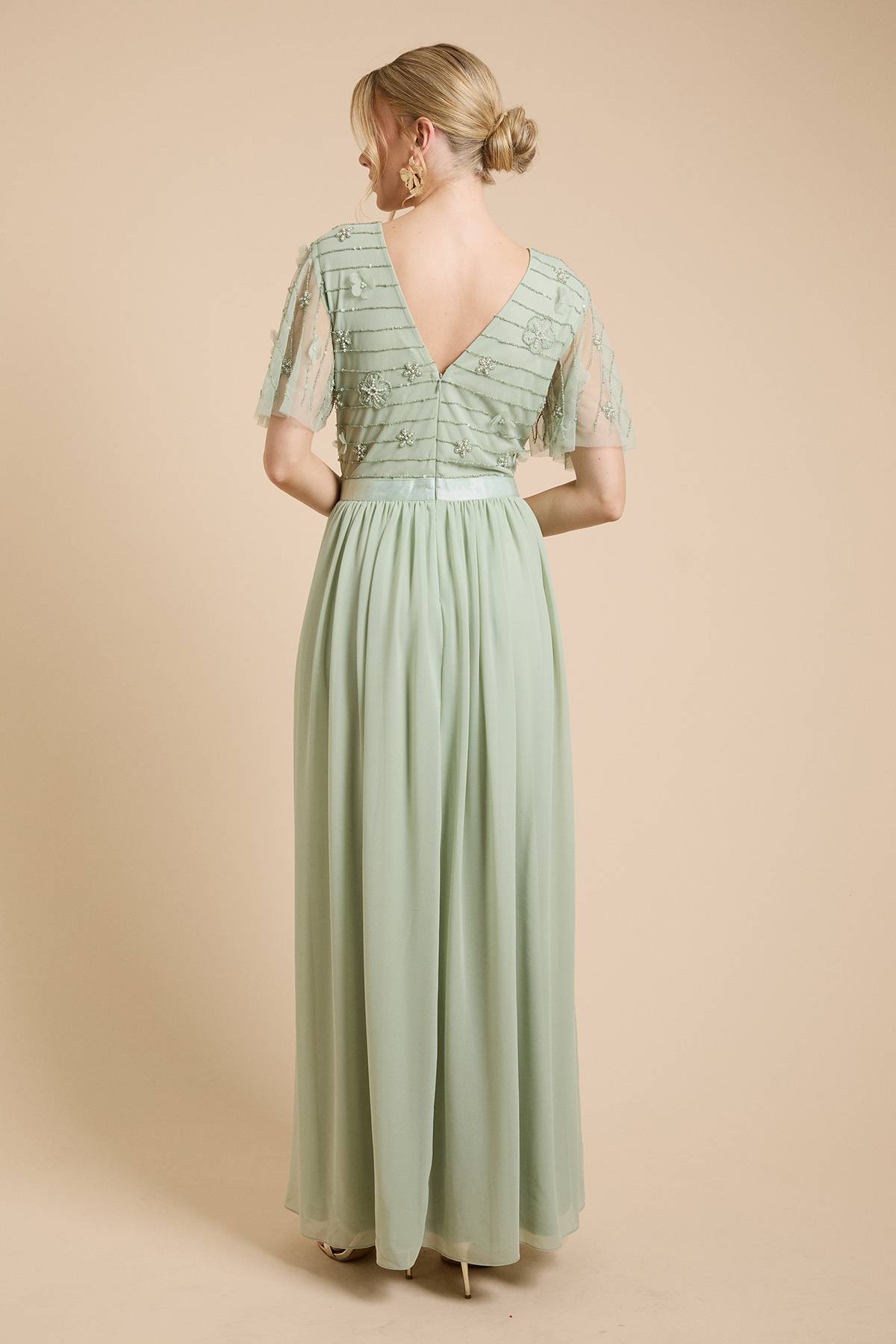 Oasis Robe Longue En Tulle À Manches Papillon Et Ornements Floraux