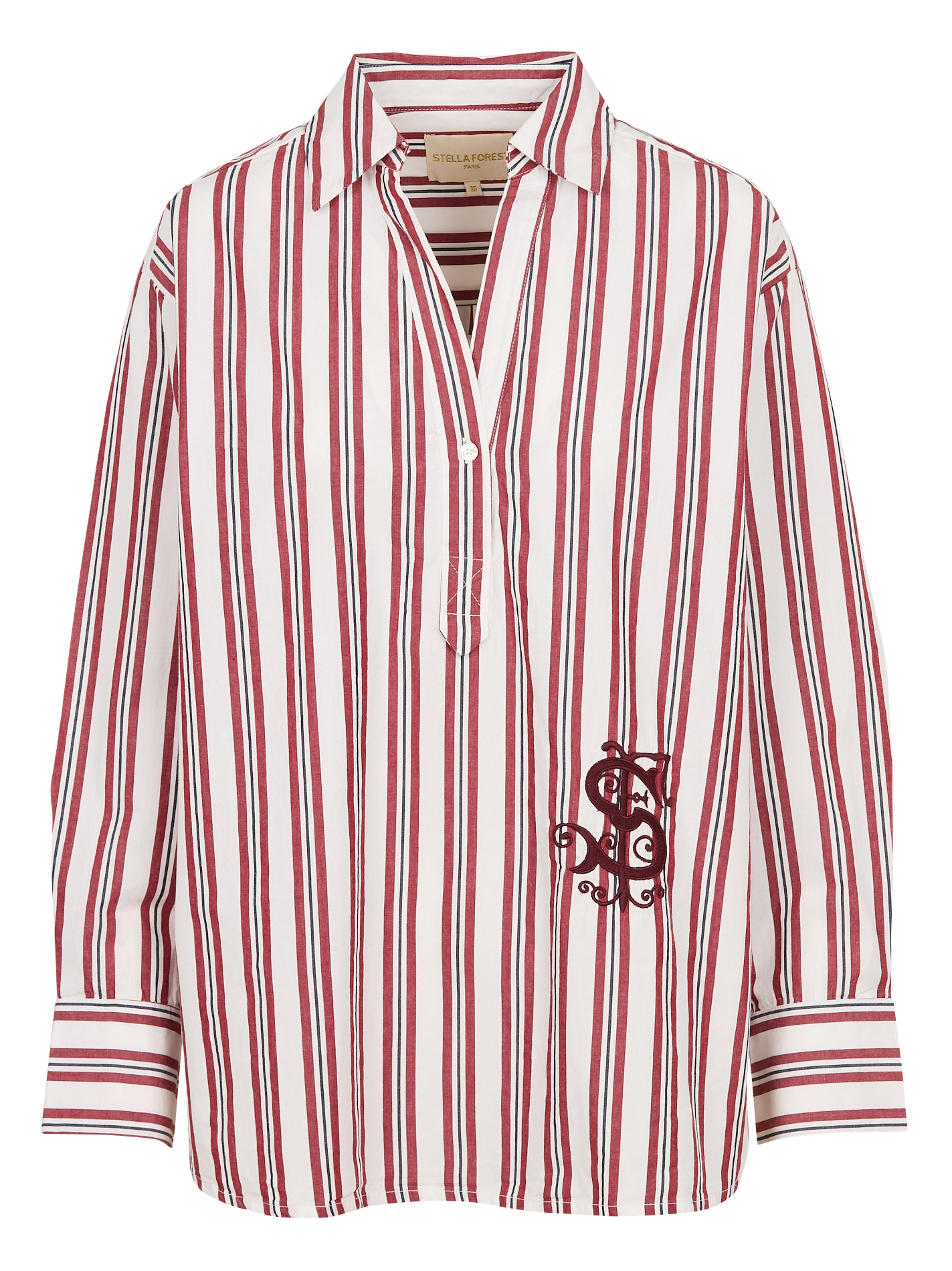 ANNABELLE - Tunique col classique ample en coton rayé | Rouge