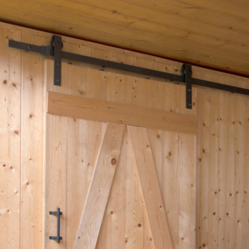 Schuifdeursysteem industrieel mat zwart complete set met hangrollen