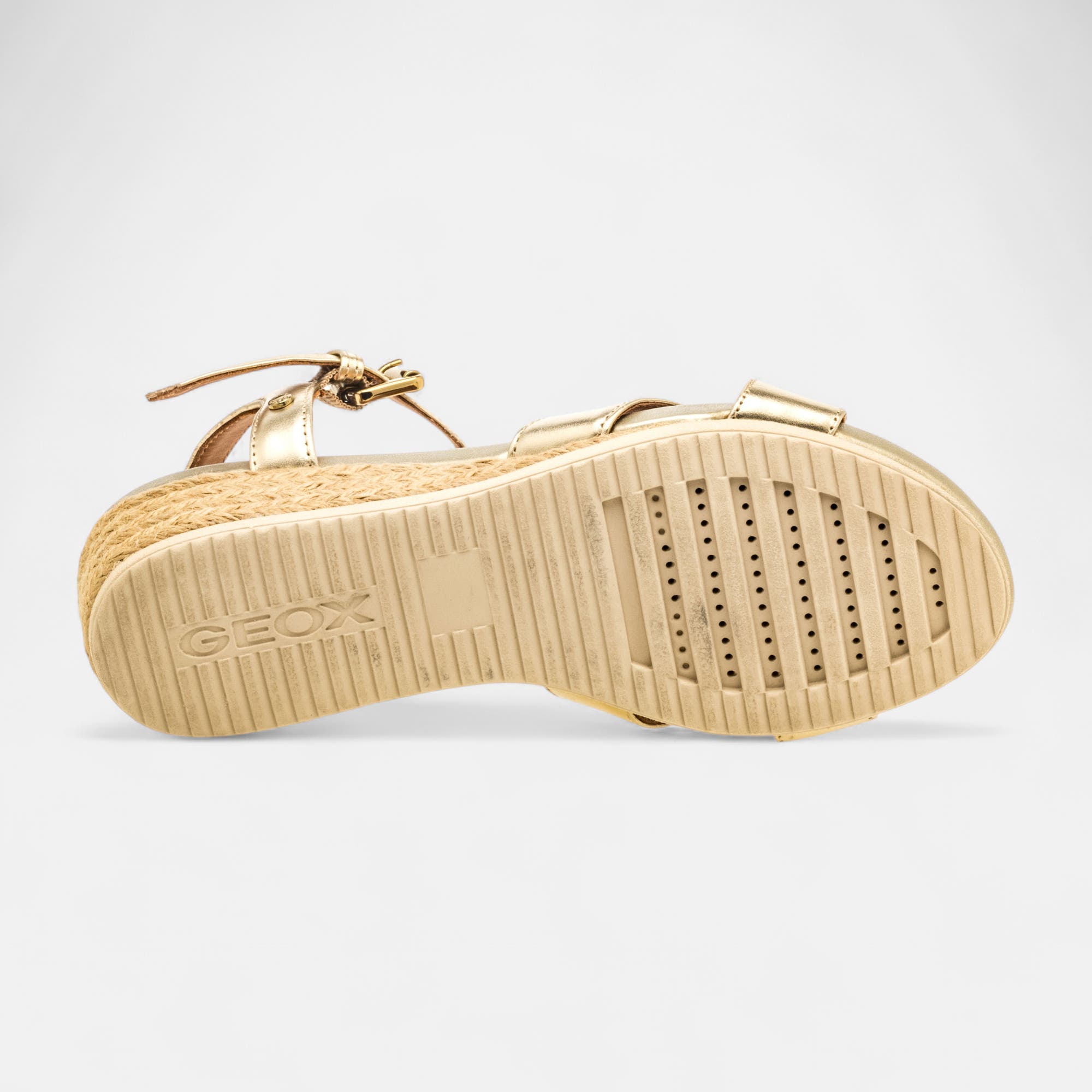 Nu-pieds à talon compensé Femme en cuir or