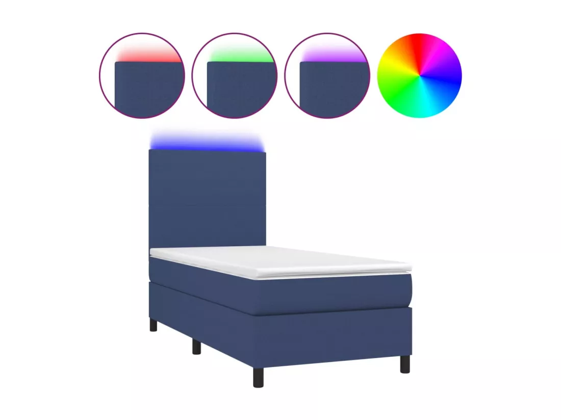 Sommier tapissier avec matelas et LED Bleu 90x190 cm Tissu