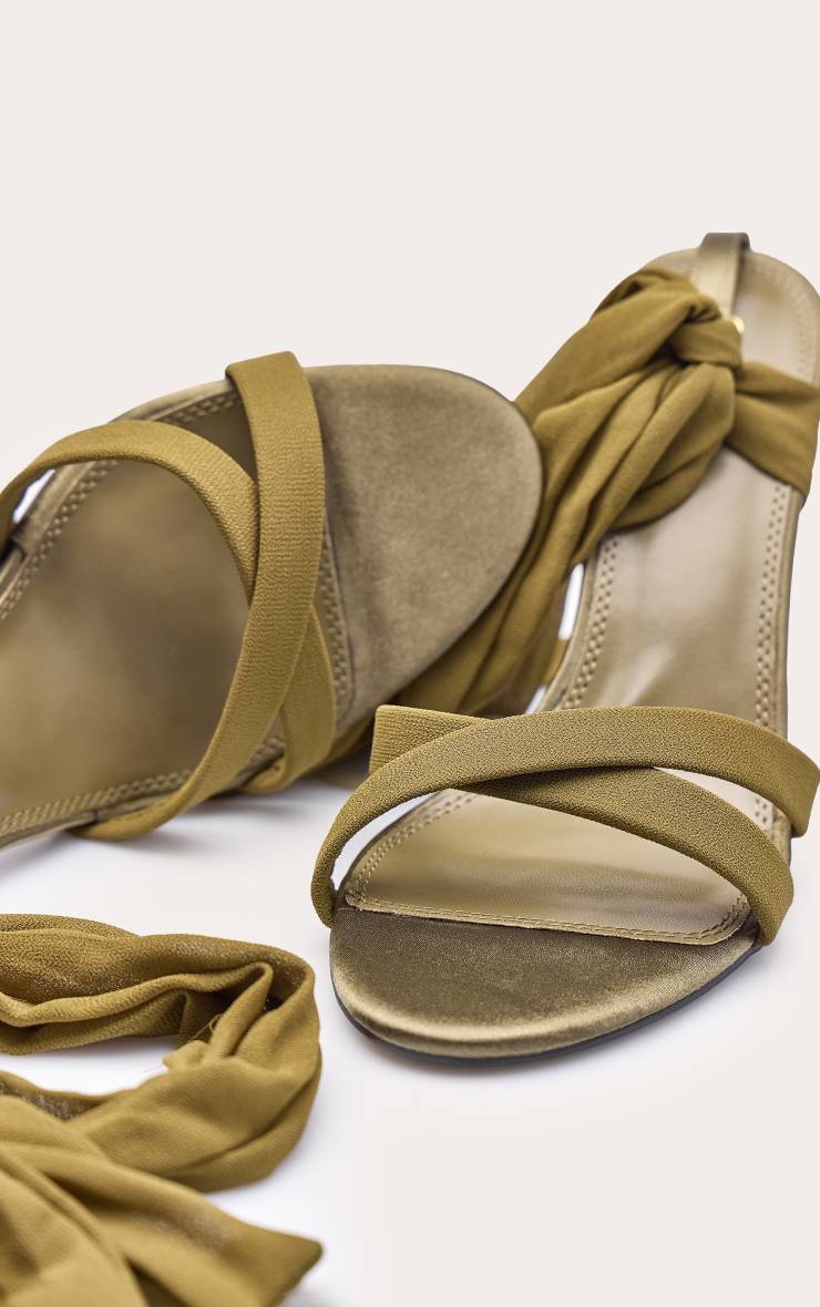 Vert Olive Sandales À Talons Avec Liens En Mousseline