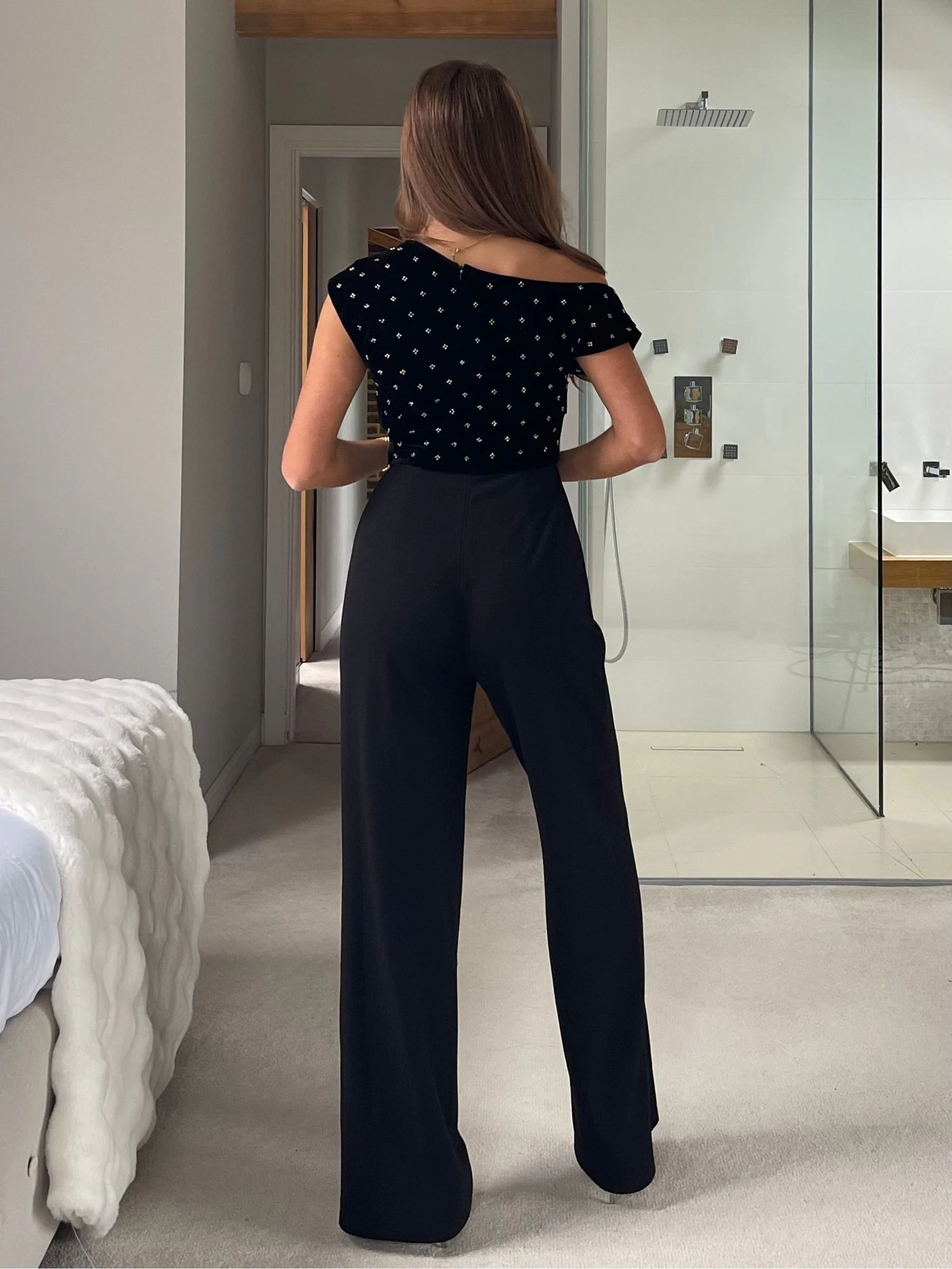 Girl In Mind Donna Asymmetric Neckline Beaded Jumpsuit