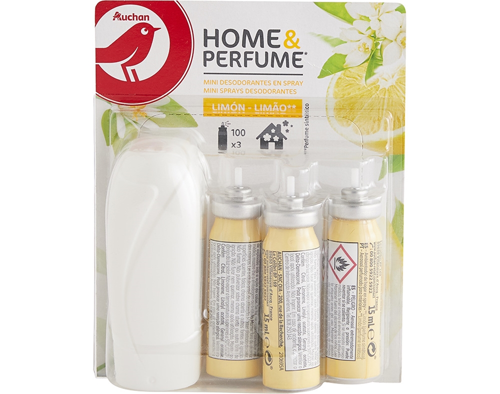 AMBIENTADOR AUCHAN MINI SPRAY LIMÃO COM RECARGAS 3X15ML
