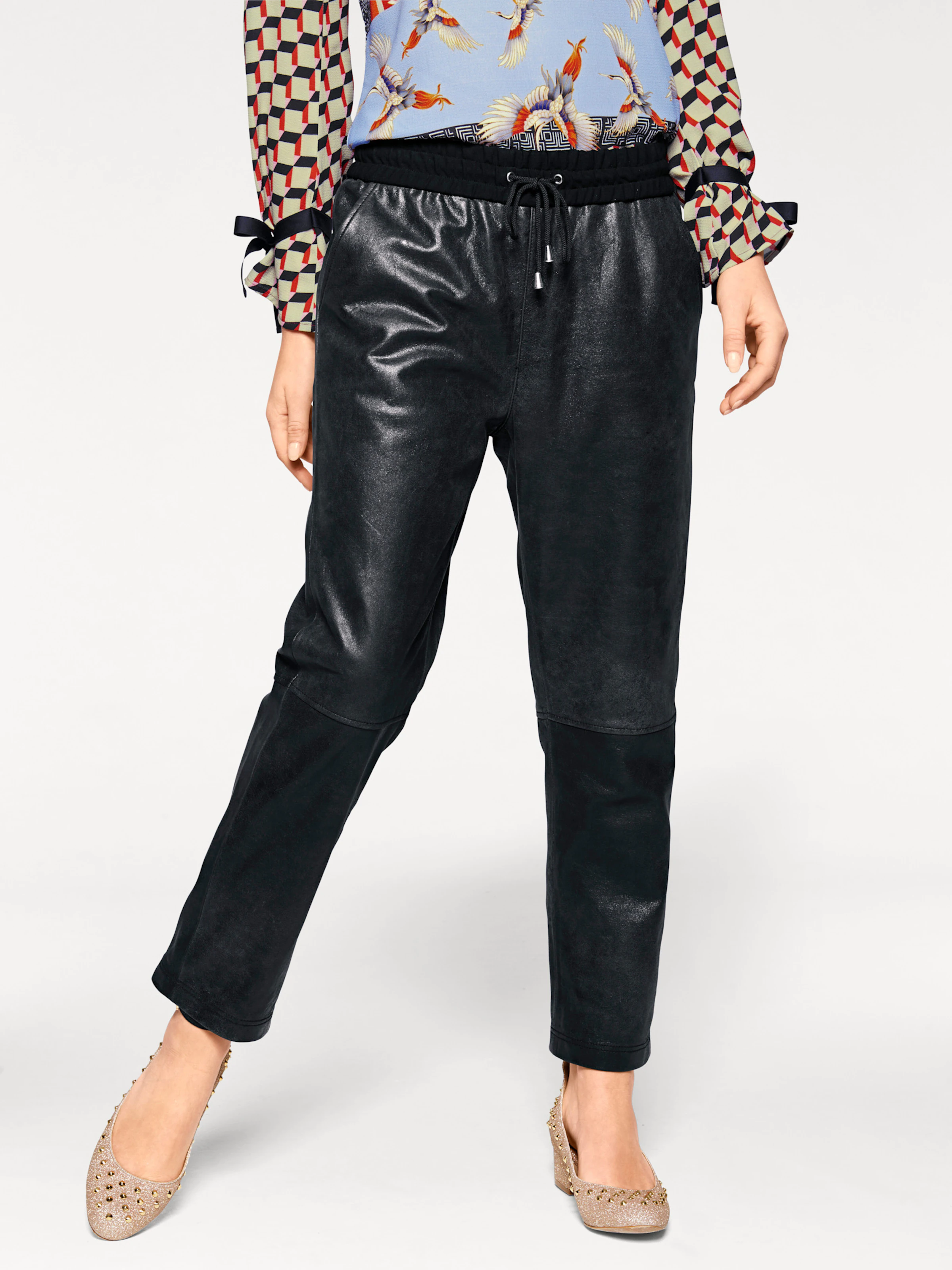 heine Leder-Jogpants in schwarz