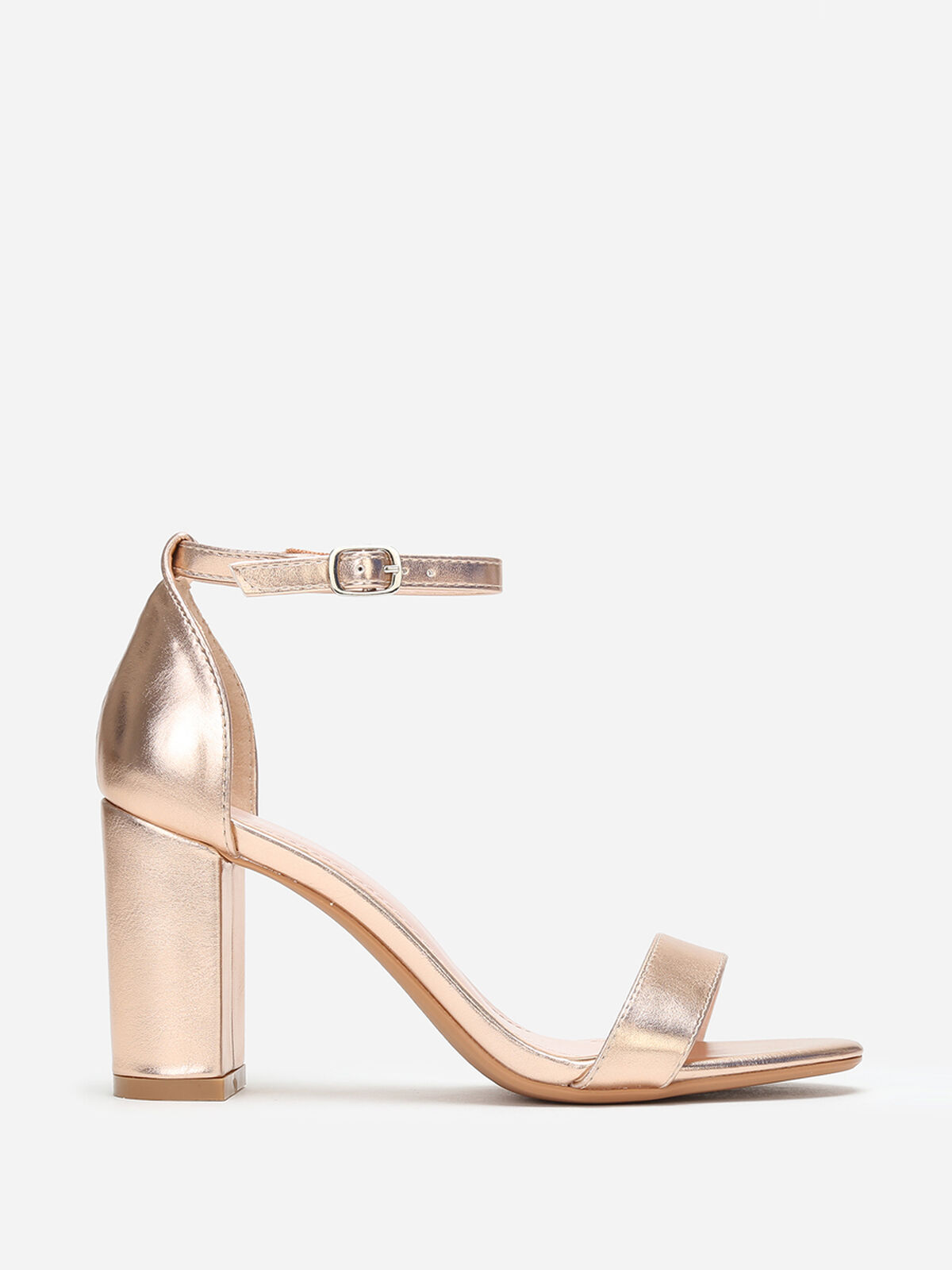 Sandales à bride et talon carrés- Doré rose