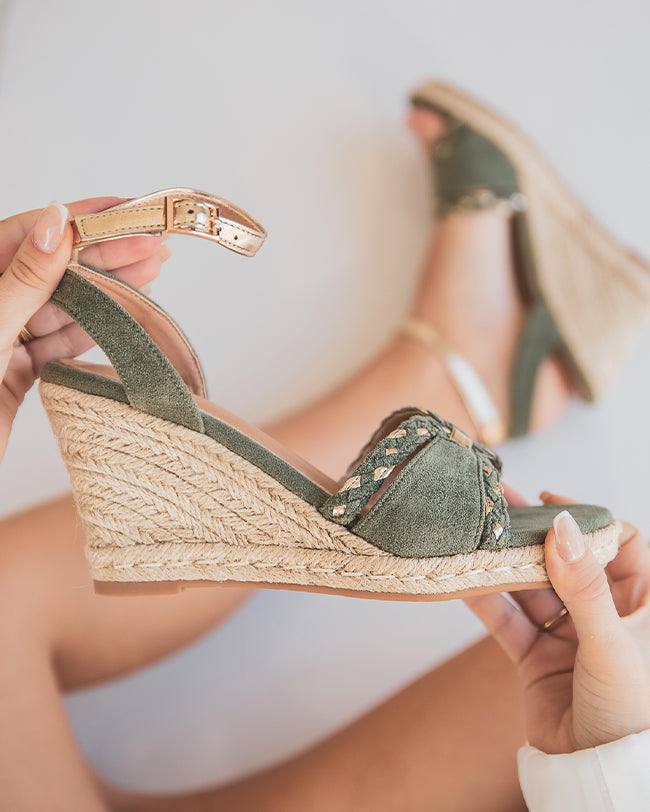 Sandale femme à talon compensé verte - Marie Ange