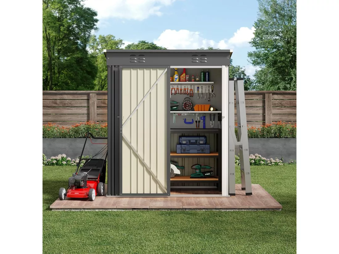 Bealife Abri de Jardin en Métal 162 x 95 x 182 cm Cabanon Gris sur Terrain