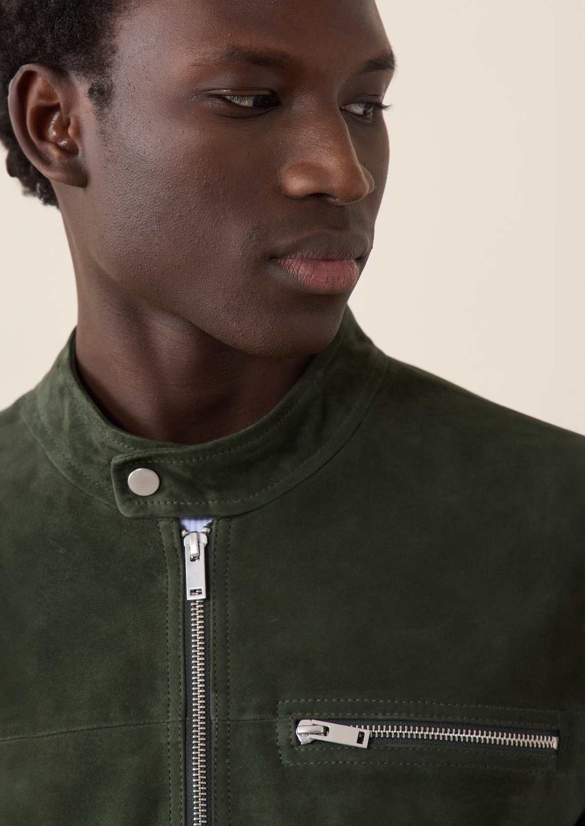 Blouson en cuir nubuck vert