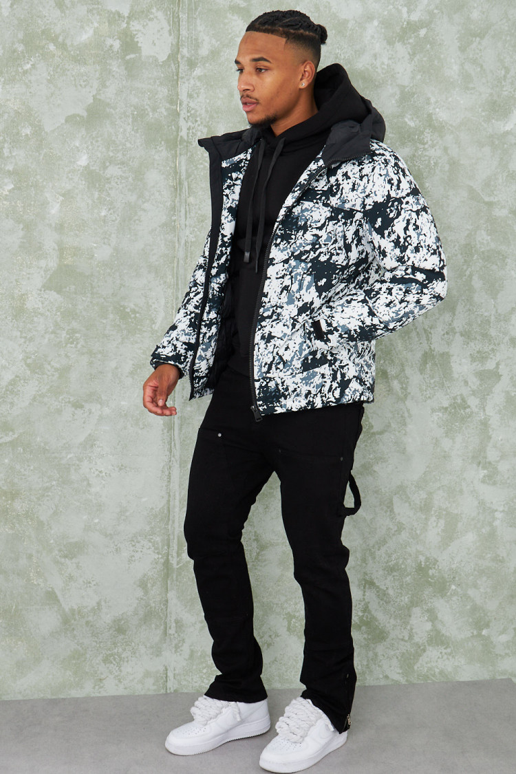Parka noir camouflage à capuche