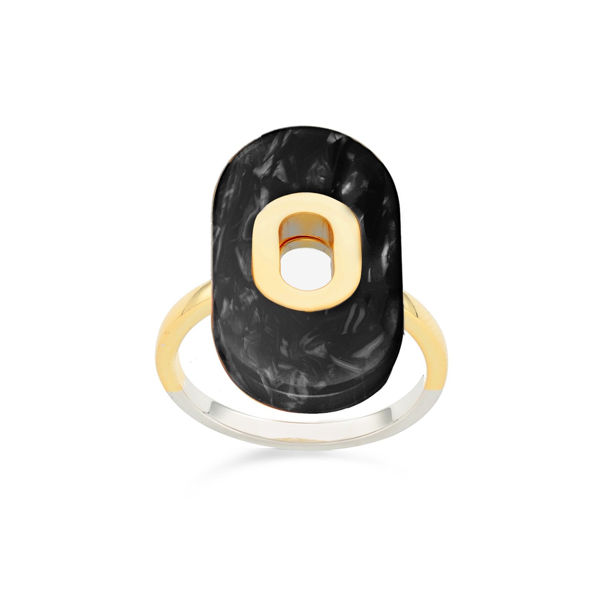 Bague En Argent Doré Ovale Acétate Noire