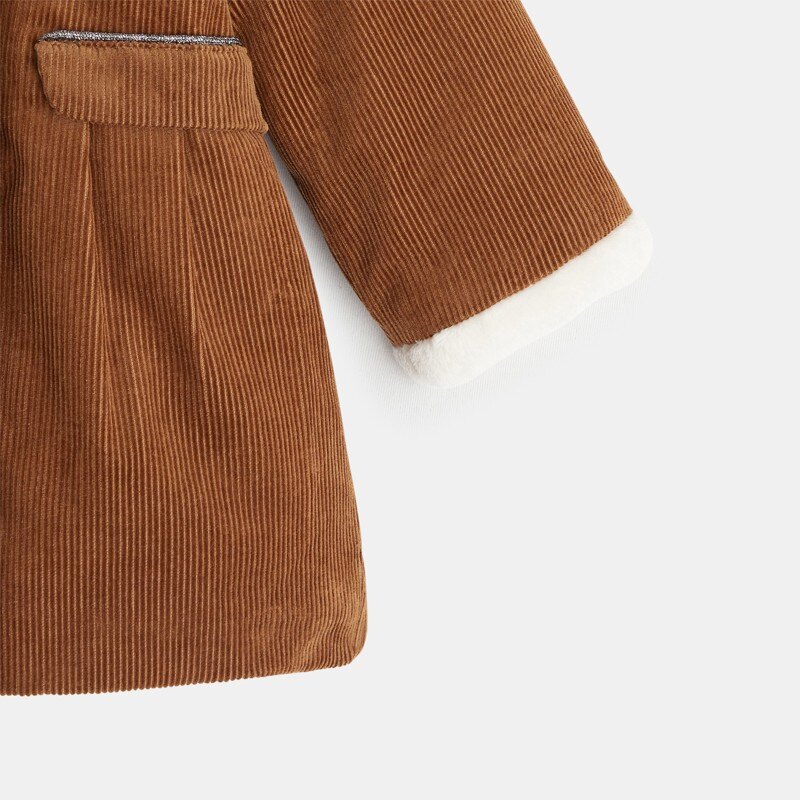 Manteau de ville velours côtelé à capuche marron bébé fille Marron