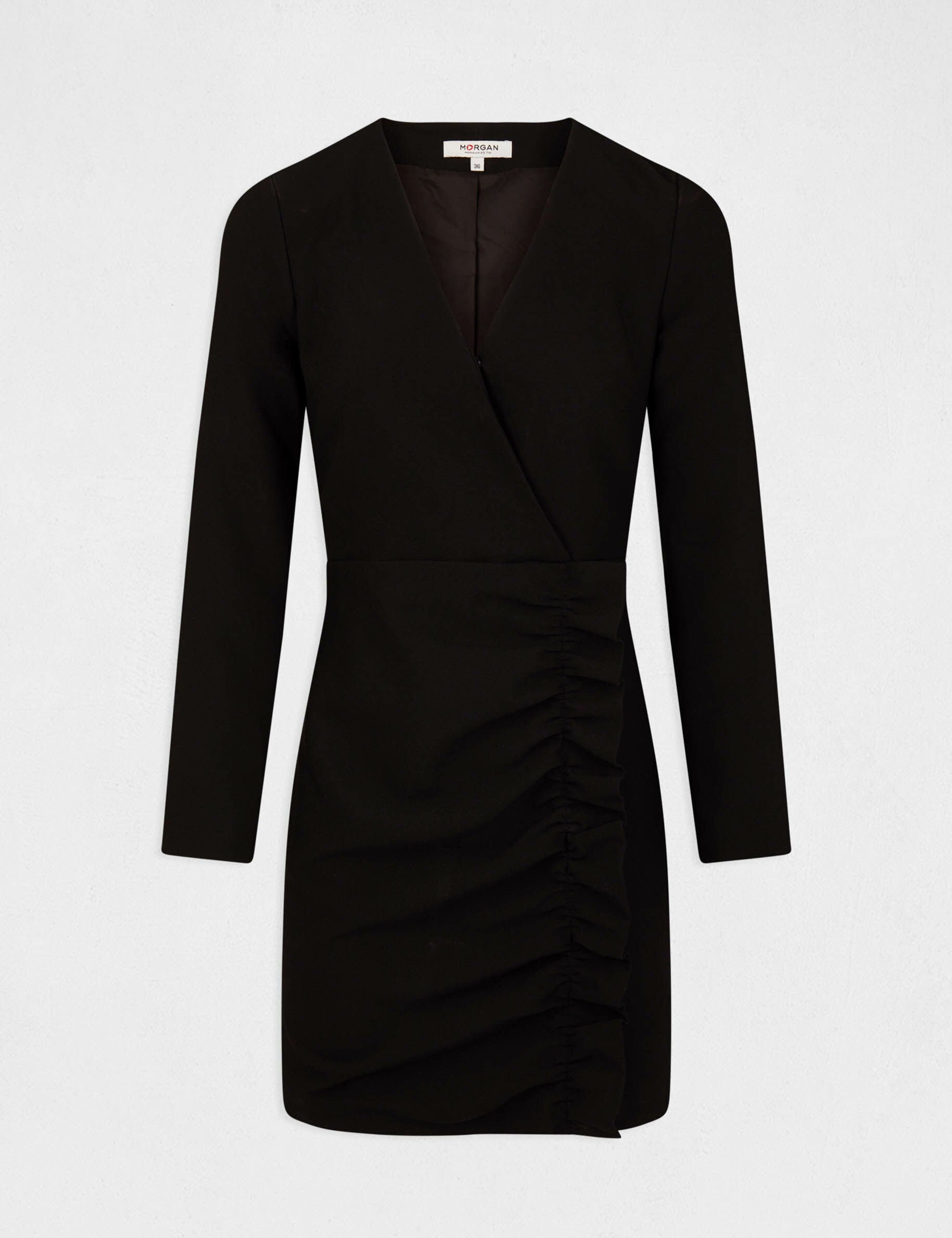 Robe ajustée drapée à volants noir femme - noir
