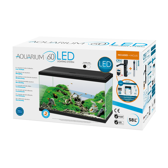 Aquarium en verre CF, noir : L.60xP.30xH.32 cm - 58 litres