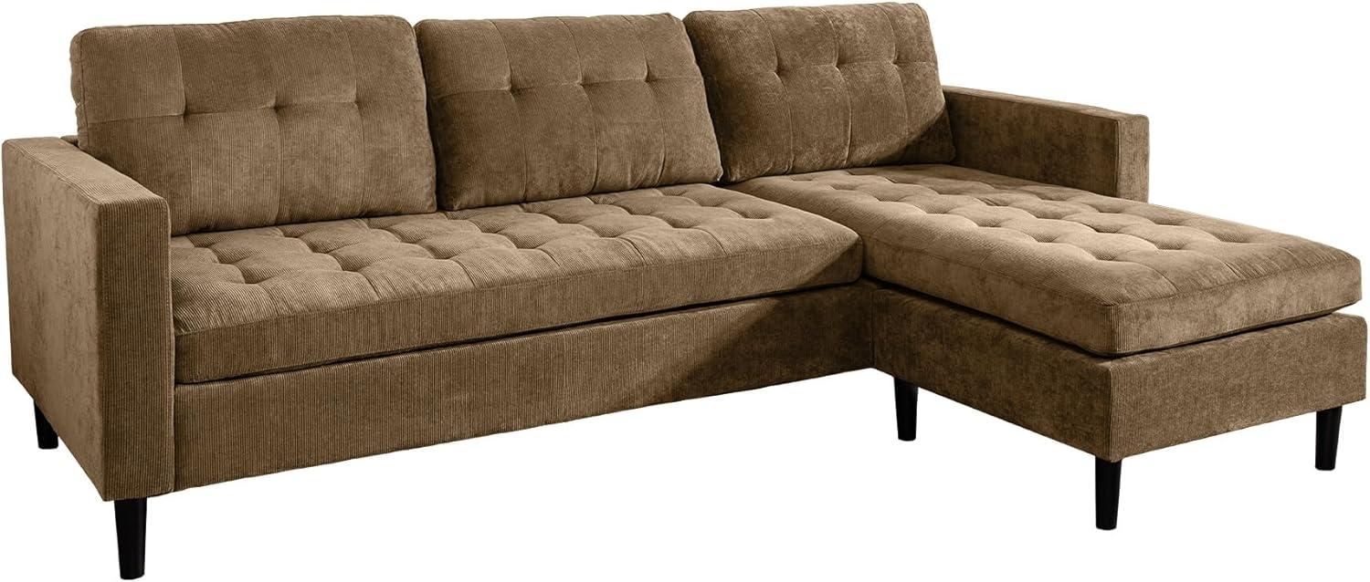 Riess Ambiente Retro Ecksofa Stockholm - 220cm - braun Cord - Federkern 3-Sitzer Couch