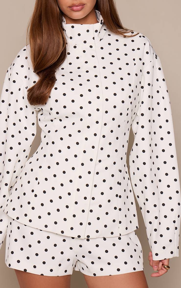 Blanc Veste Ajustée À Manches Cocon À Pois