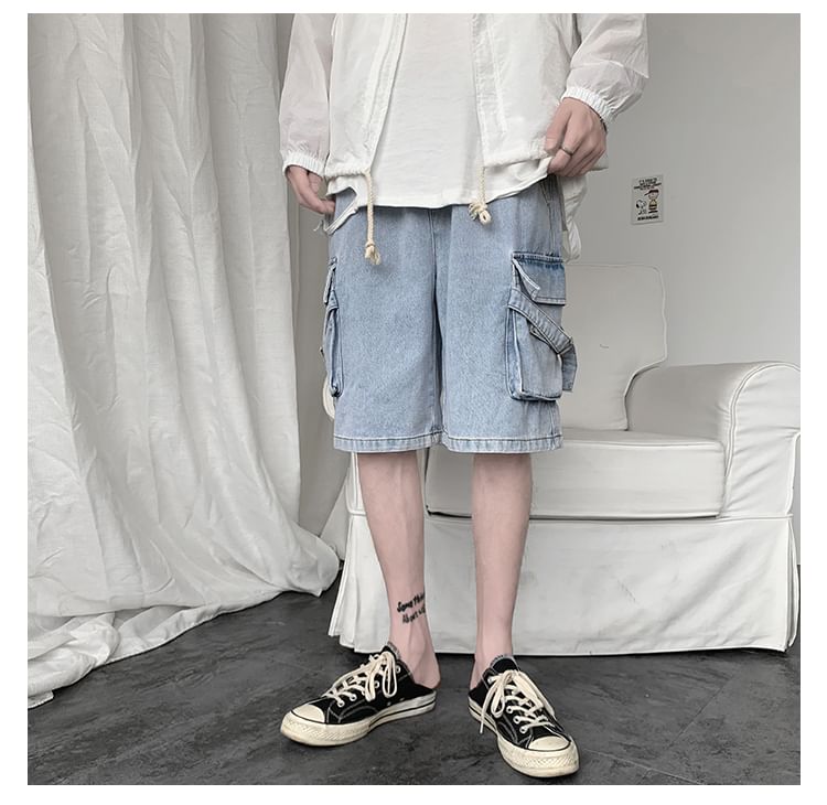Macho - Cargo denim shorts met wijde pijpen