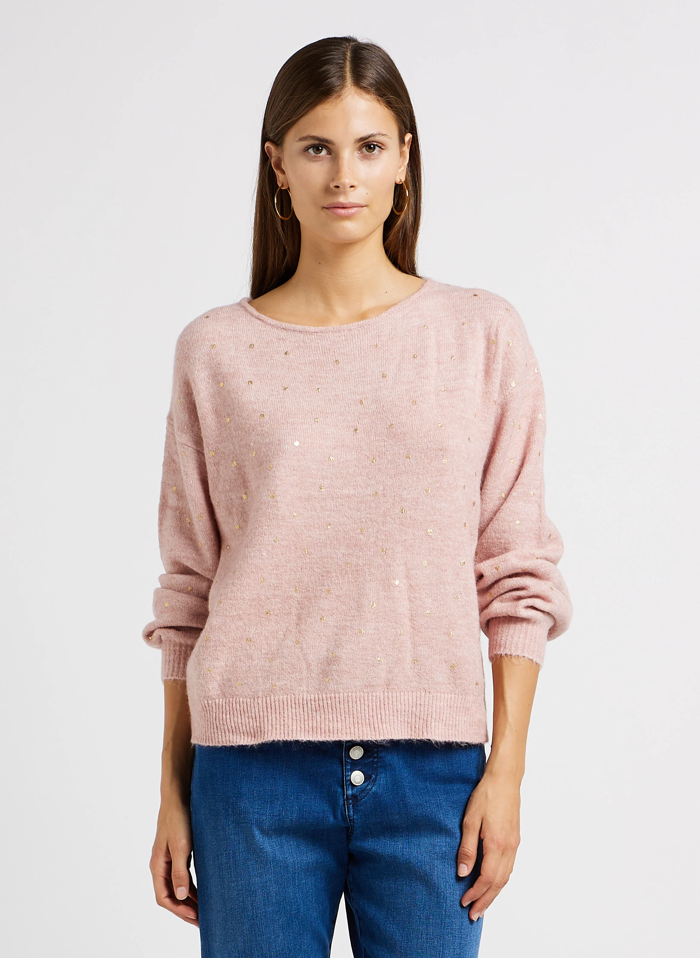 LOUANGE - Pull col bateau à pois | Rose