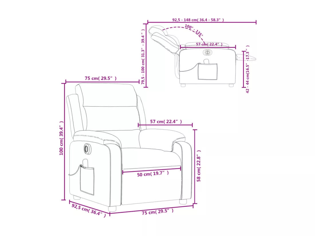 Fauteuil inclinable massage électrique rouge bordeaux velours