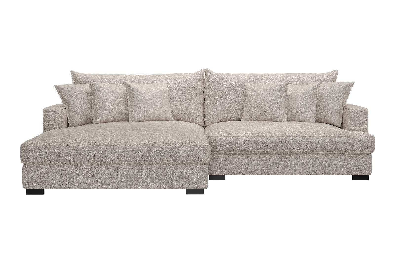 Rossi Lux 2-seter med XL sjeselong venstre Tekstil Beatto 1027 Lys Grå, arm A med sorte ben. Lux Komfort.