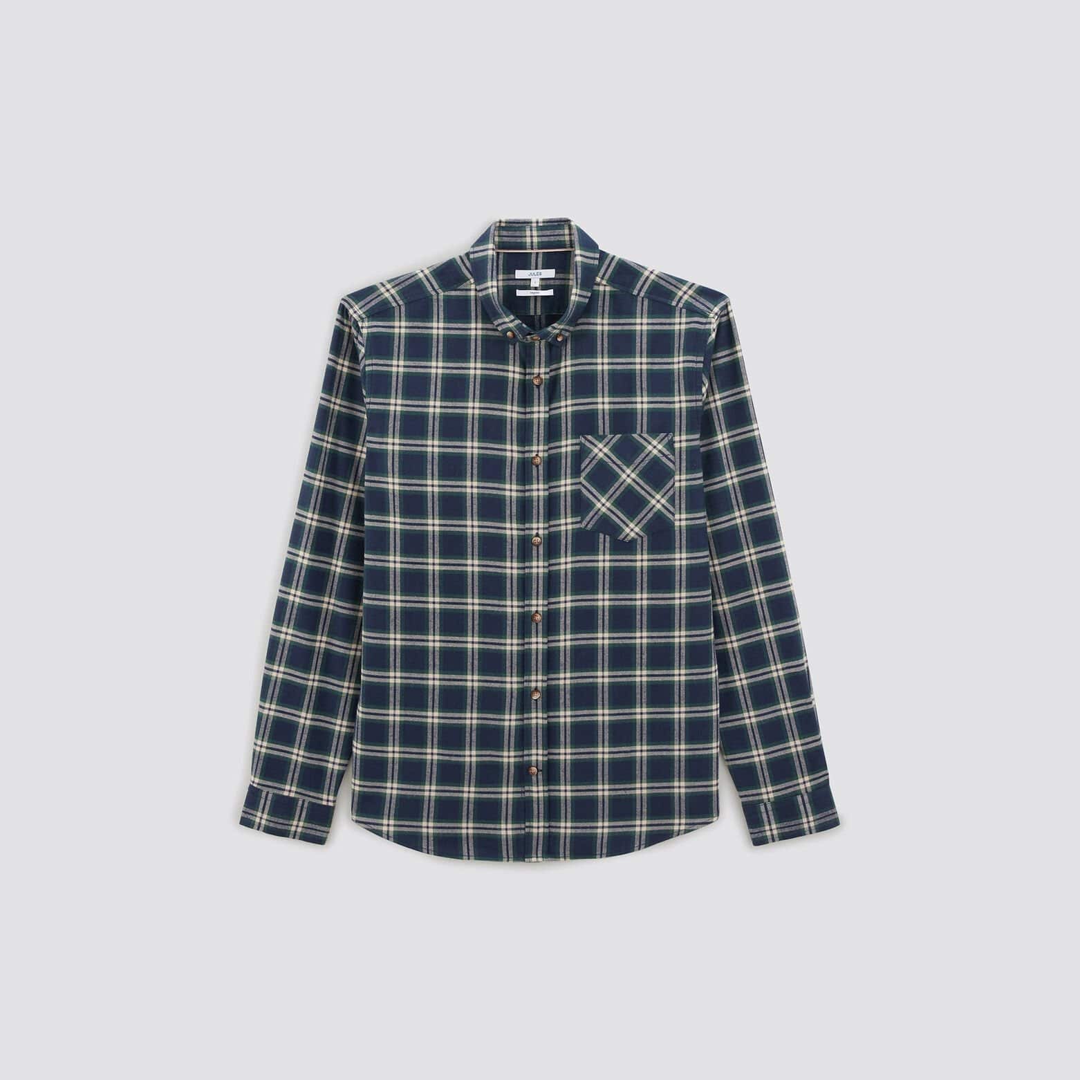 Chemise regular carreaux coton flanelle régénérati Bleu clair