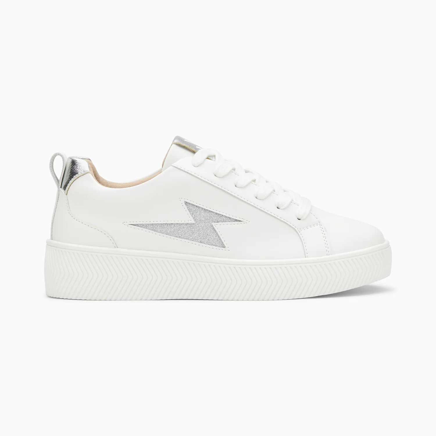 Sneakers-Baskets éclair Tania blanc et argent à paillettes