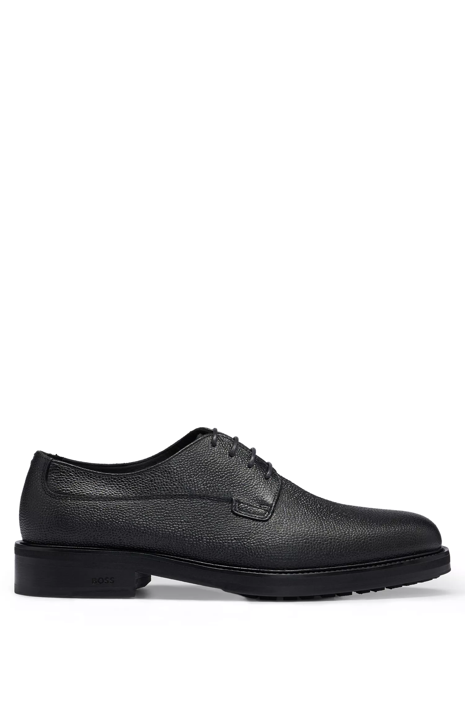 Sapatos Derby BOSS em couro granulado preto com palmilha acolchoada
