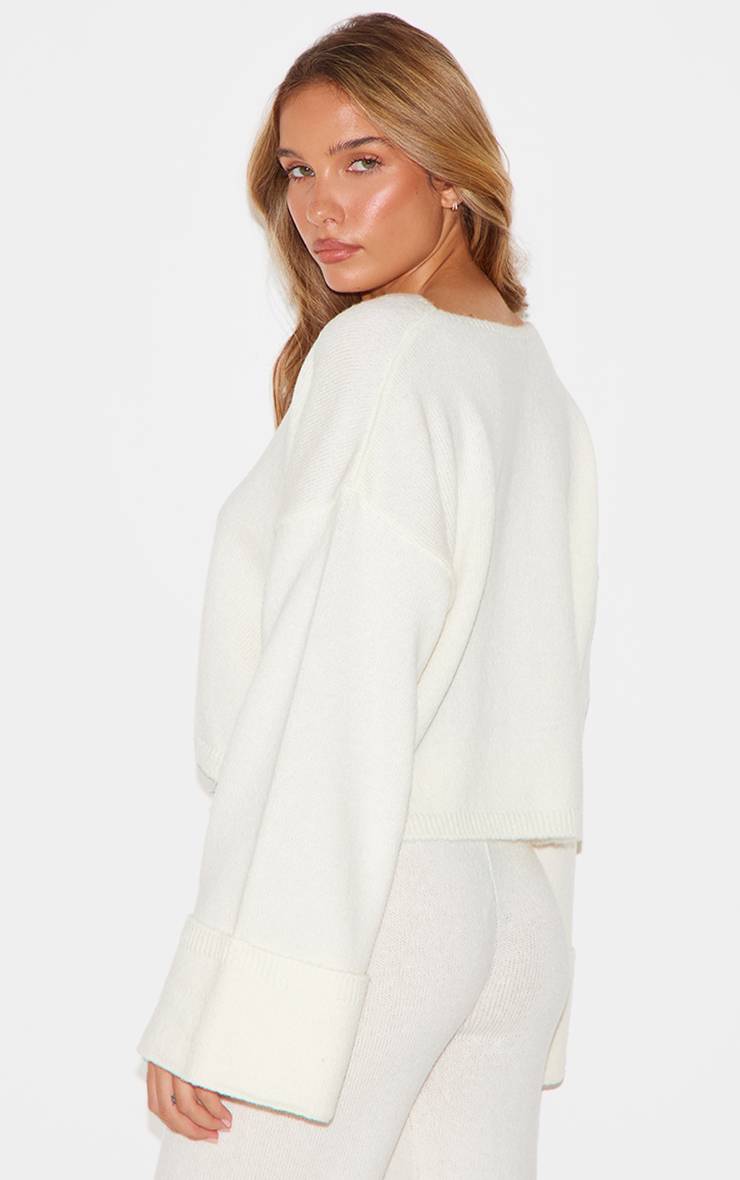 Crème Cardigan En Maille À Manches Retroussées