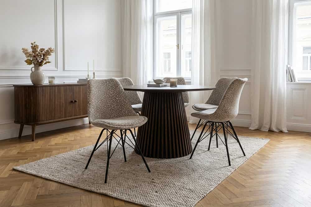 Design Stuhl SCANDINAVIA MEISTERSTÜCK beige grau Chenille schwarz Metallgestell