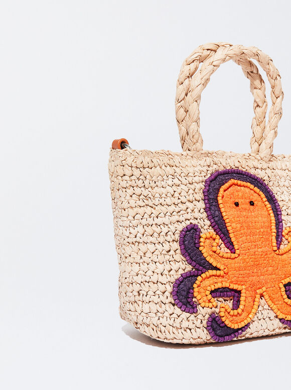 Bolso Mini De Paja Pulpo - Violeta