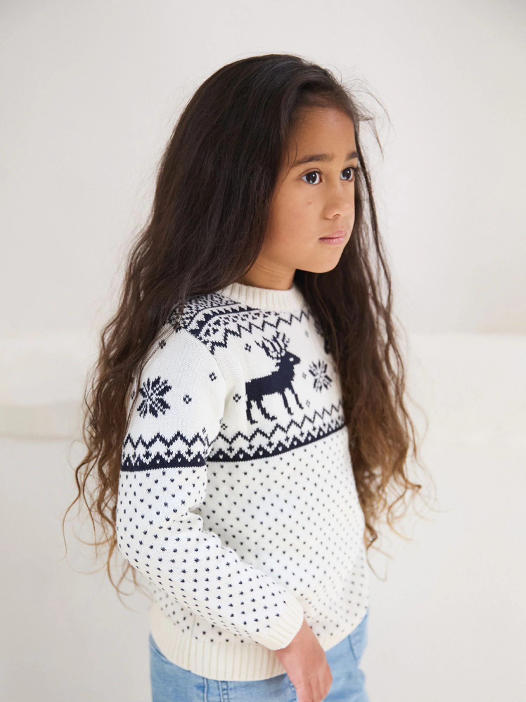 Crème - The Little Tailor kinderkersttrui met rendier-fairislepatroon
