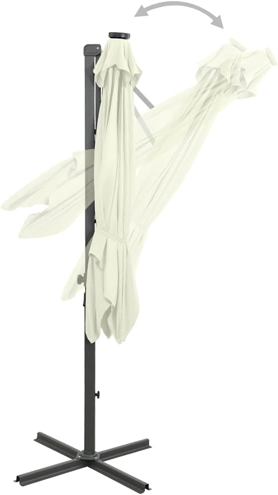vidaXL Ampelschirm mit Mast LED-Leuchten Sonnenschirm Gartenschirm Marktschirm Strandschirm Schirm Kurbelschirm Terrassenschirm Sandfarben 300cm