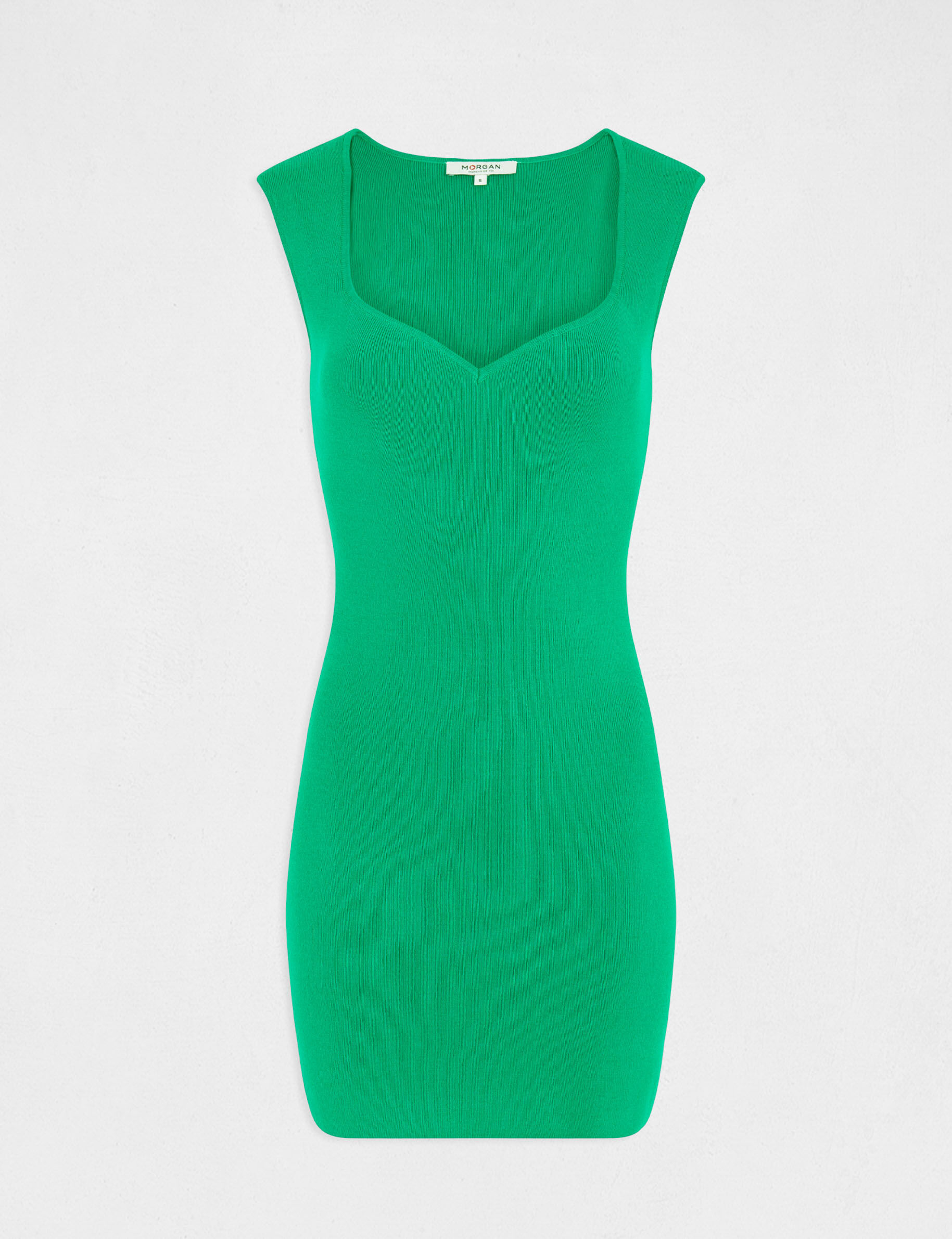 Robe pull ajustée encolure coeur vert moyen femme - vert_moyen