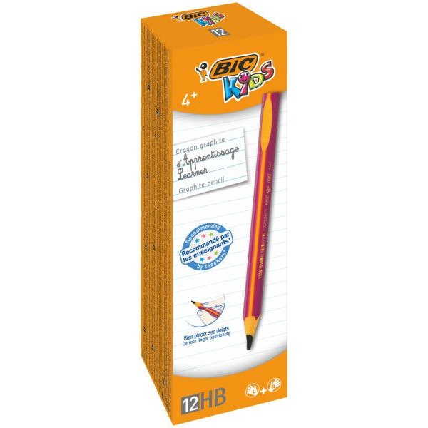 Crayon graphite bic d'apprentissage corps triangulaire mine ultra-solide hb 4mm coloris rose