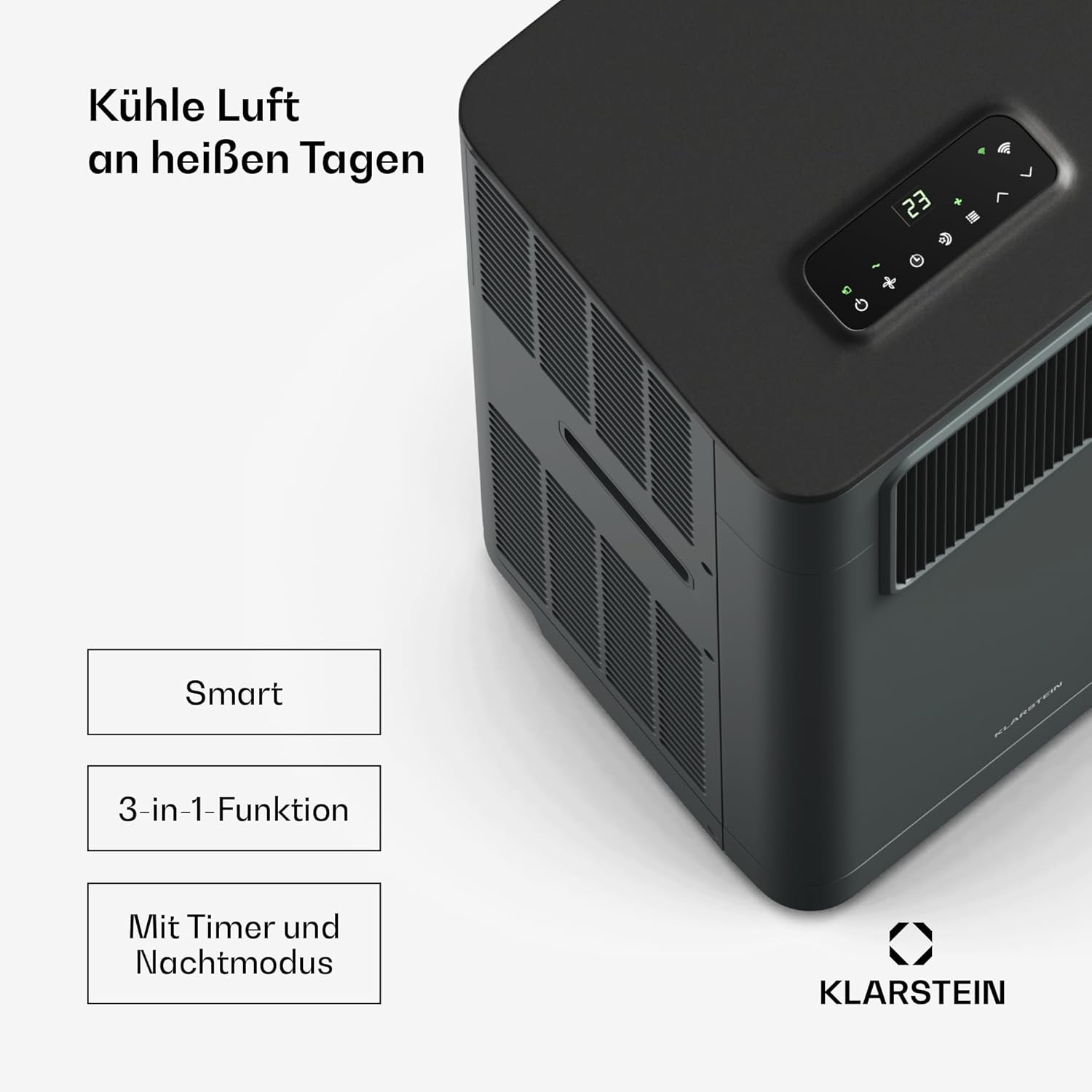 Klarstein Breeze Box 9K Klimaanlage – 9000 BTU, für Räume bis 32 m², Smart App & Sprachsteuerung, 3-in-1: Kühlen, Entfeuchten, Ventilator, Energieeffizienz A, mit Abluftschlauch & Fensterdichtungsset.