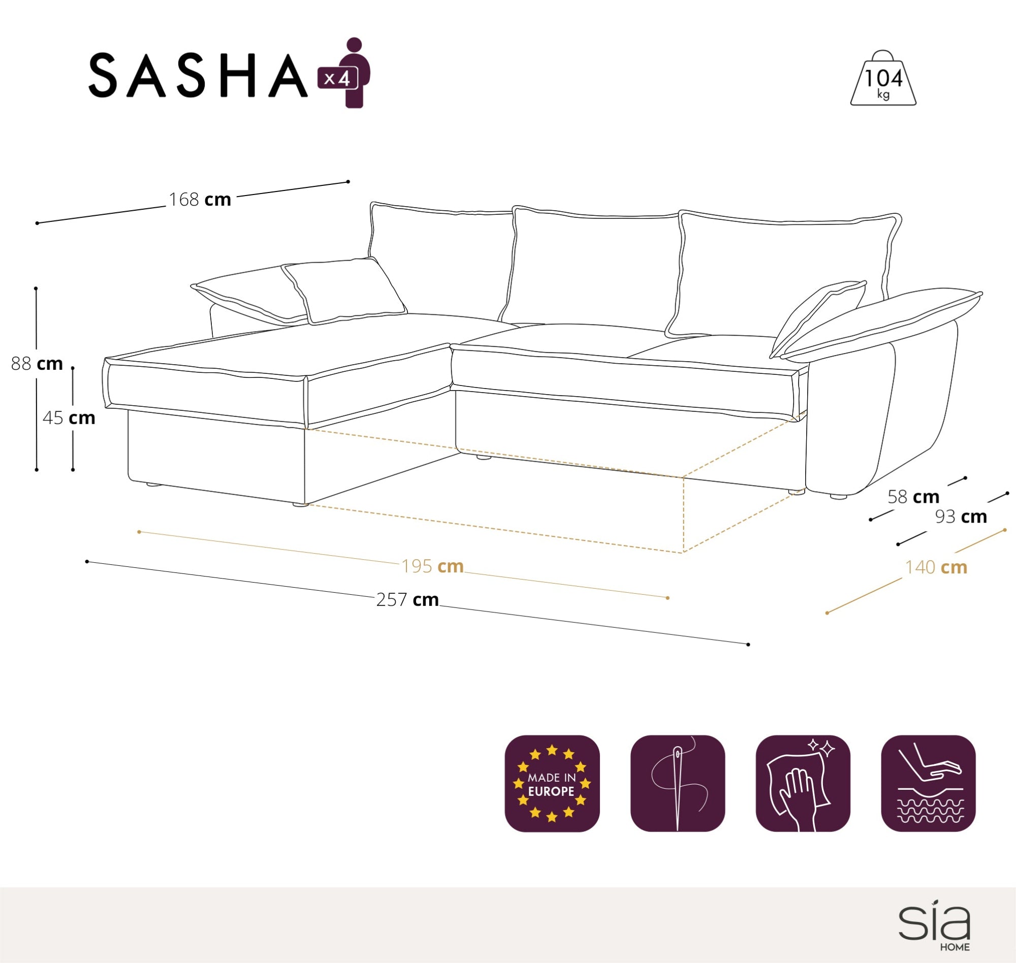 Hoekbanken links SASHA 4 personen XXL ribfluweel Zwart