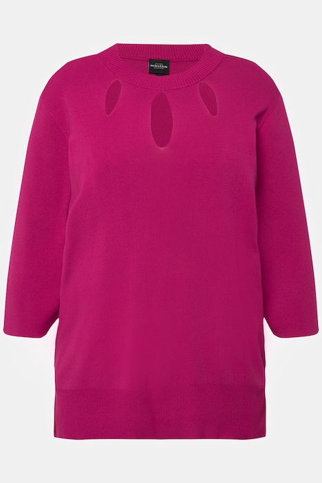 Pullover, Cut-Outs, Stehkragen, 3/4-Arm, Rippstrick