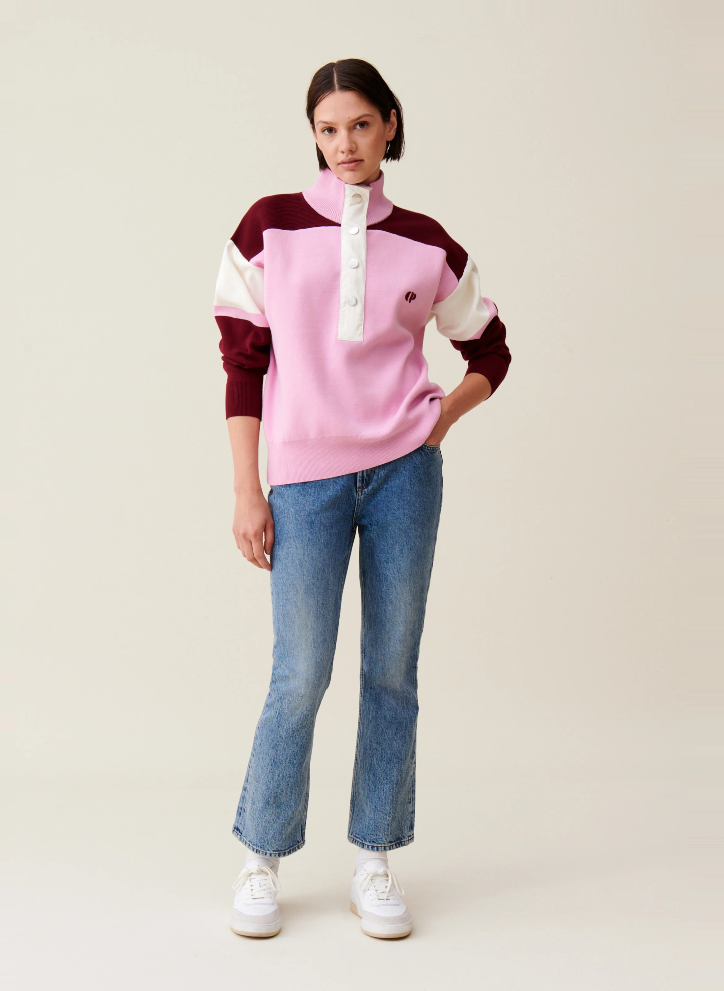 Sweat ample col camionneur | Rose