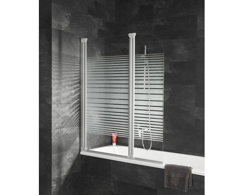 2-delige badwand SCHULTE Komfort ExpressPlus 114 x 140 cm, glasdecor met horizontale strepen, profielkleur wit EP1653 04 72 140