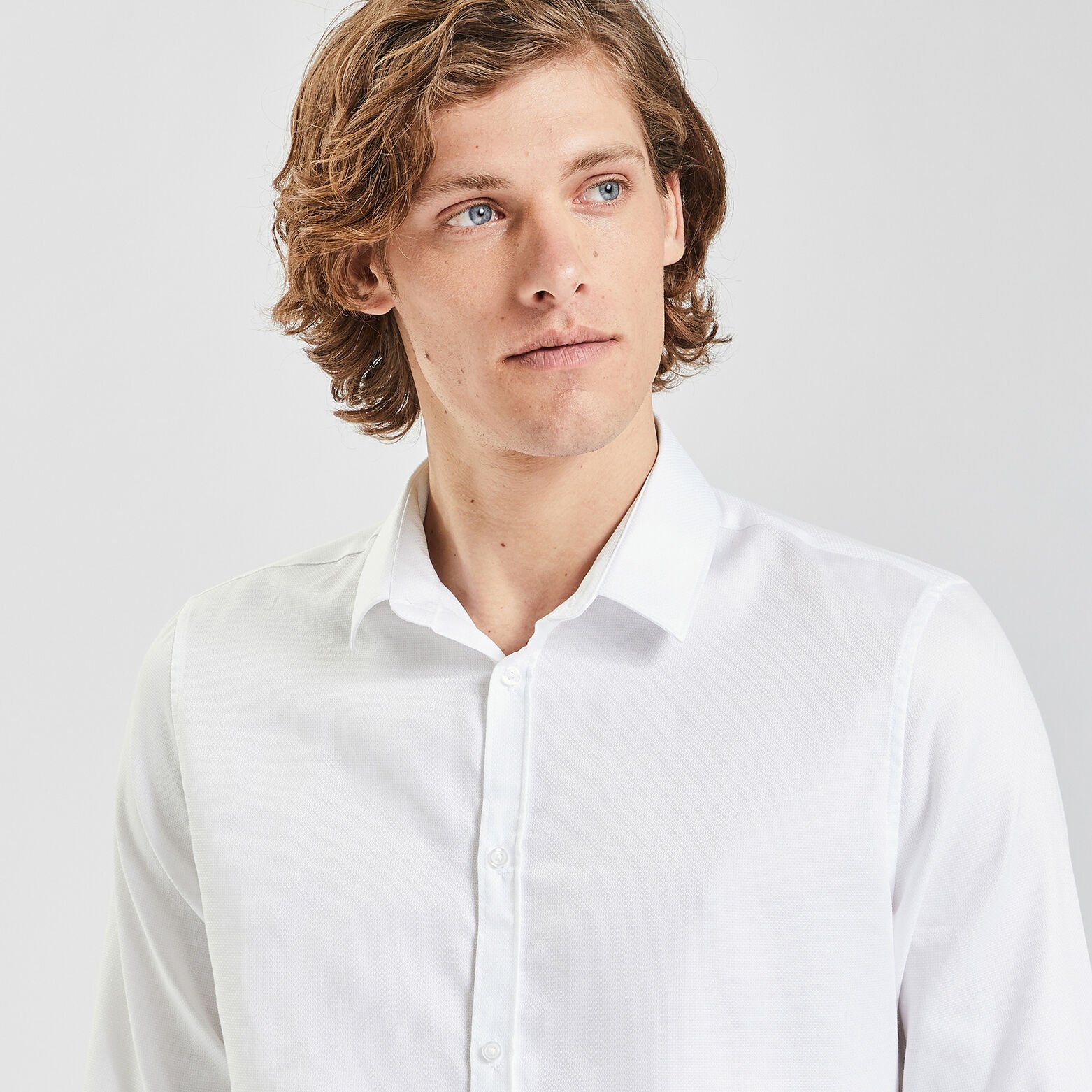 Chemise slim unie stay white/black coton Blanc