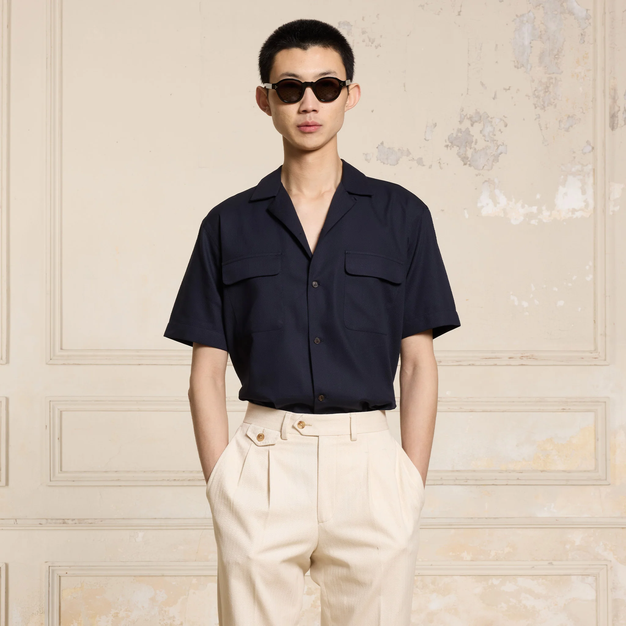 Short-sleeved shirt in navy Giro Inglese