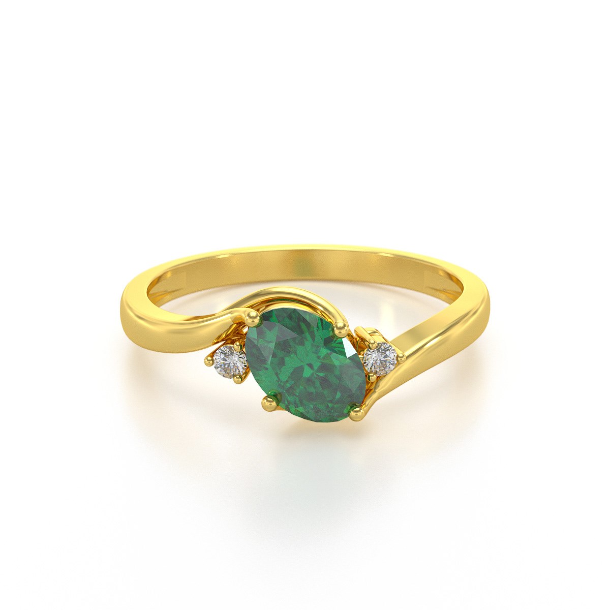 Bague ADEN Or 585 Jaune Emeraude et diamants 1.58grs