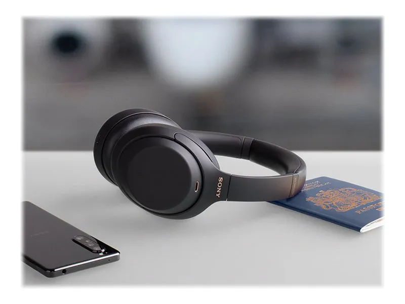 Sony WH-1000XM4 - Hovedtelefoner med mik. - fuld størrelse - Bluetooth - trådløs, kablet - NFC - aktiv støjfjerning - 3,5 mm jackstik - sort