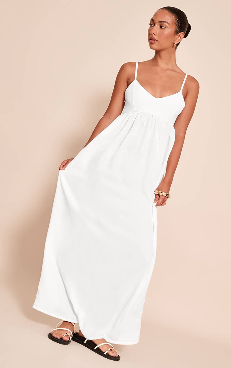 Blanc Robe Longue Texturée À Bretelles Et Encolure Arrondie Sans Manches