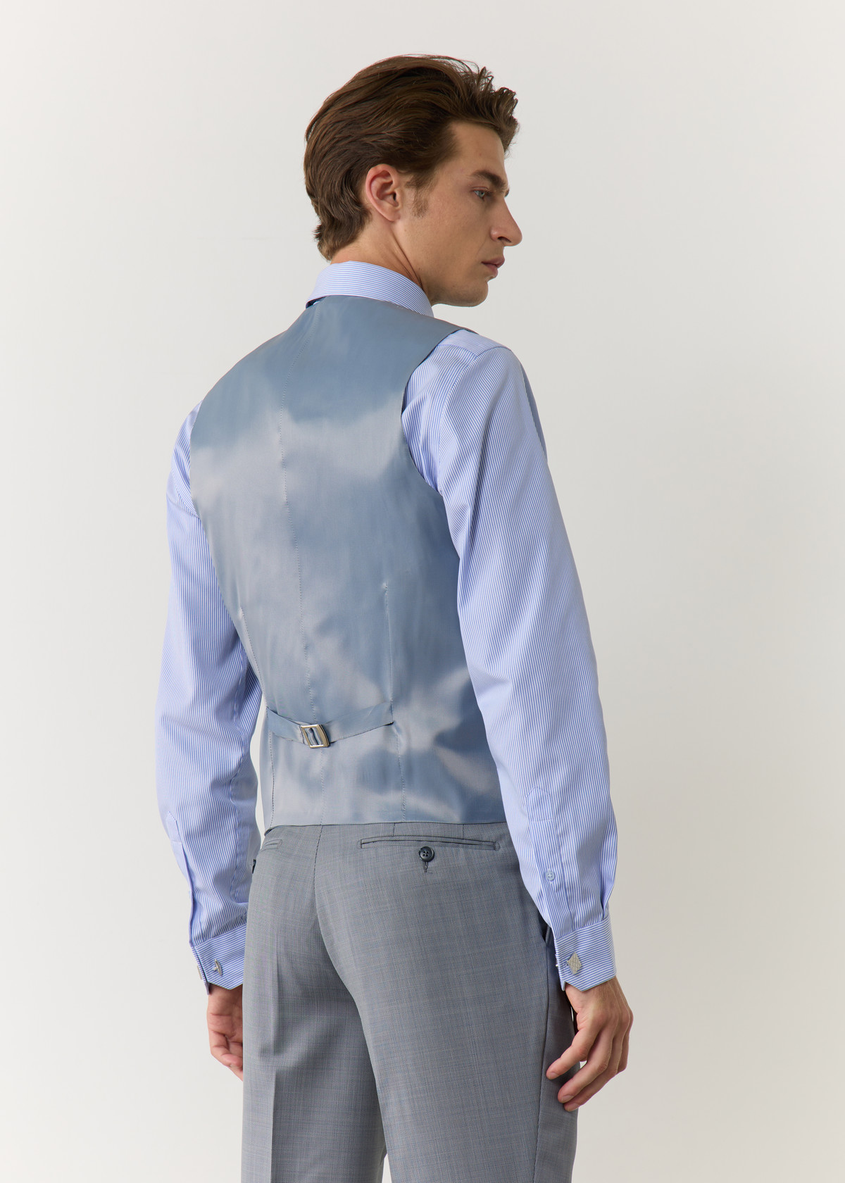Gilet de costume en laine unie bleu chambray