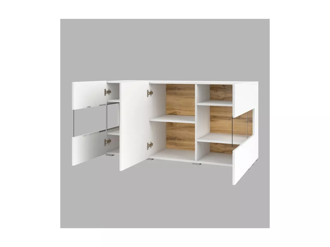 Buffet 120cm collection EVA 3 portes. Couleur blanc et chêne.