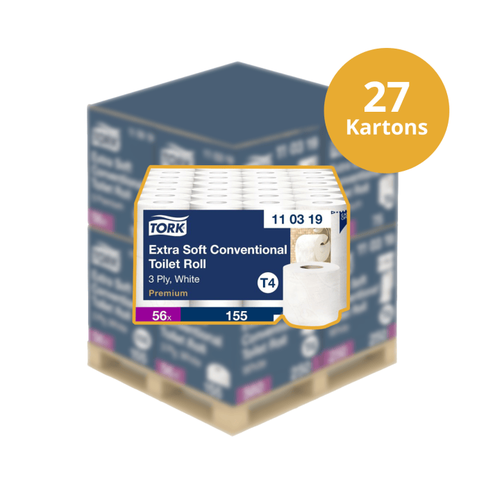 Pallet Tork 110319 56rollen Extra Soft toiletpapier 3lgs wit 155 vel T4 Premium Pallet (110319P)