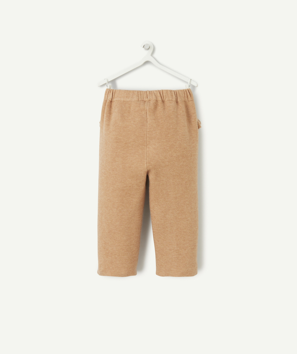PANTALON DROIT BÉBÉ FILLE EN FIBRES RECYCLÉES MARRON AVEC VOLANTS